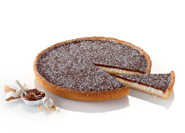 Coconut, chocolate and hazelnut tart - pre-cut into 8 pieces