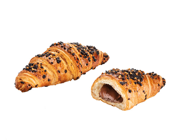 French croissants with cocoa and hazelnut cream
