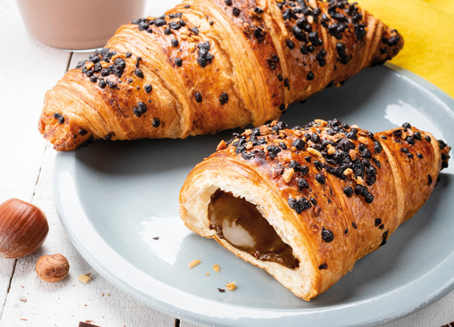 French croissants with cocoa and hazelnut cream